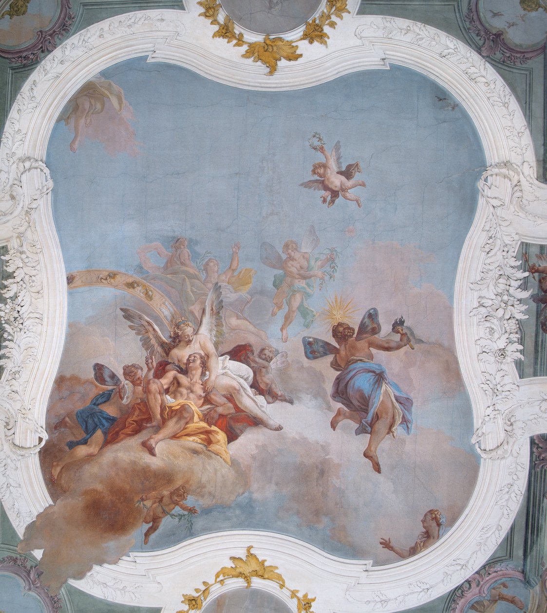 Mythological Scene with the Zodiac (fresco) بواسطة المدرسة الايطالية