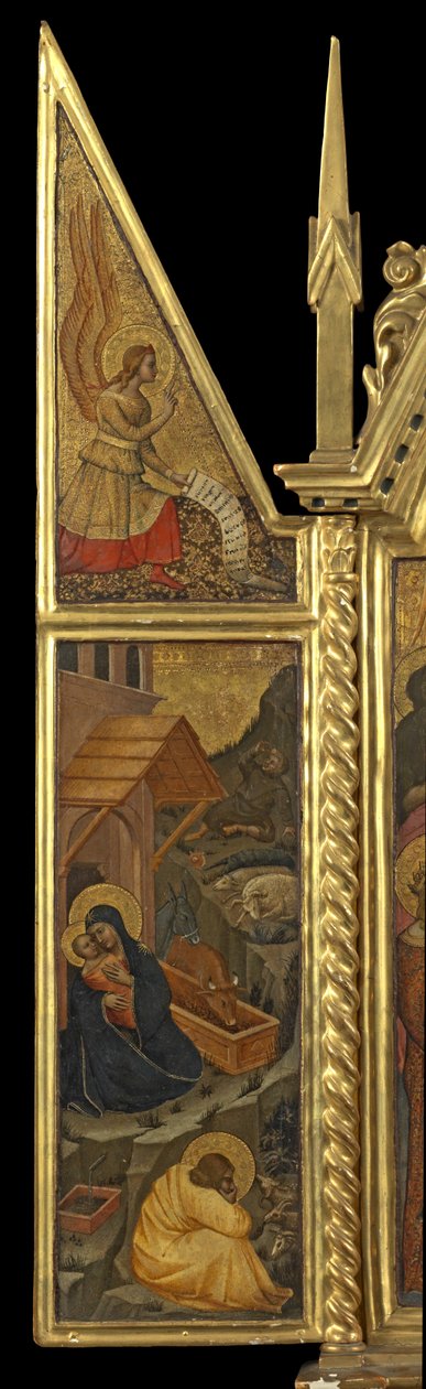 الميلاد مع ملاك البشارة - أعلاه (اللوحة اليسرى) ، حوالي 1330-70 (تمبرا على اللوح) بواسطة المدرسة الايطالية