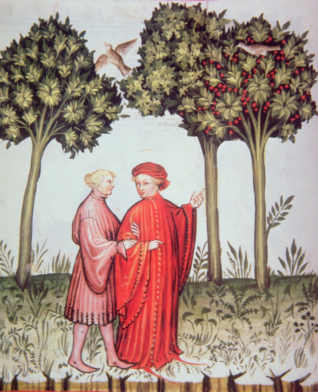 Nova 2644 fol.102v صديقان في نزهة معًا ، من Tacuinum Sanitatis Codex Vindobonensis (ورق) بواسطة المدرسة الايطالية