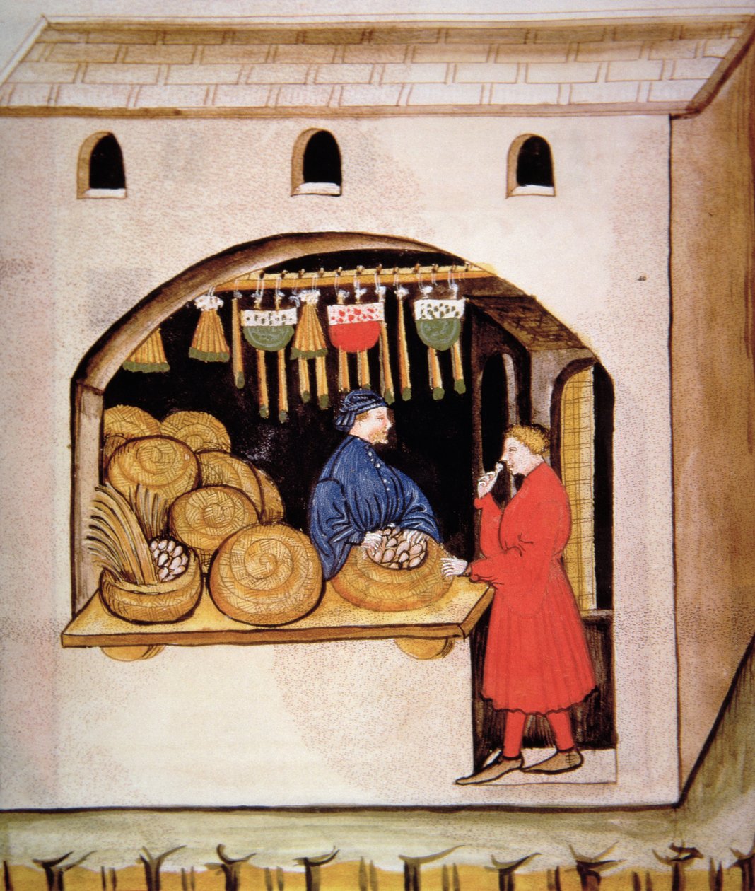 Nova 2644 fol.56v بيع التين المجفف من Tacuinum Sanitatis بواسطة المدرسة الايطالية