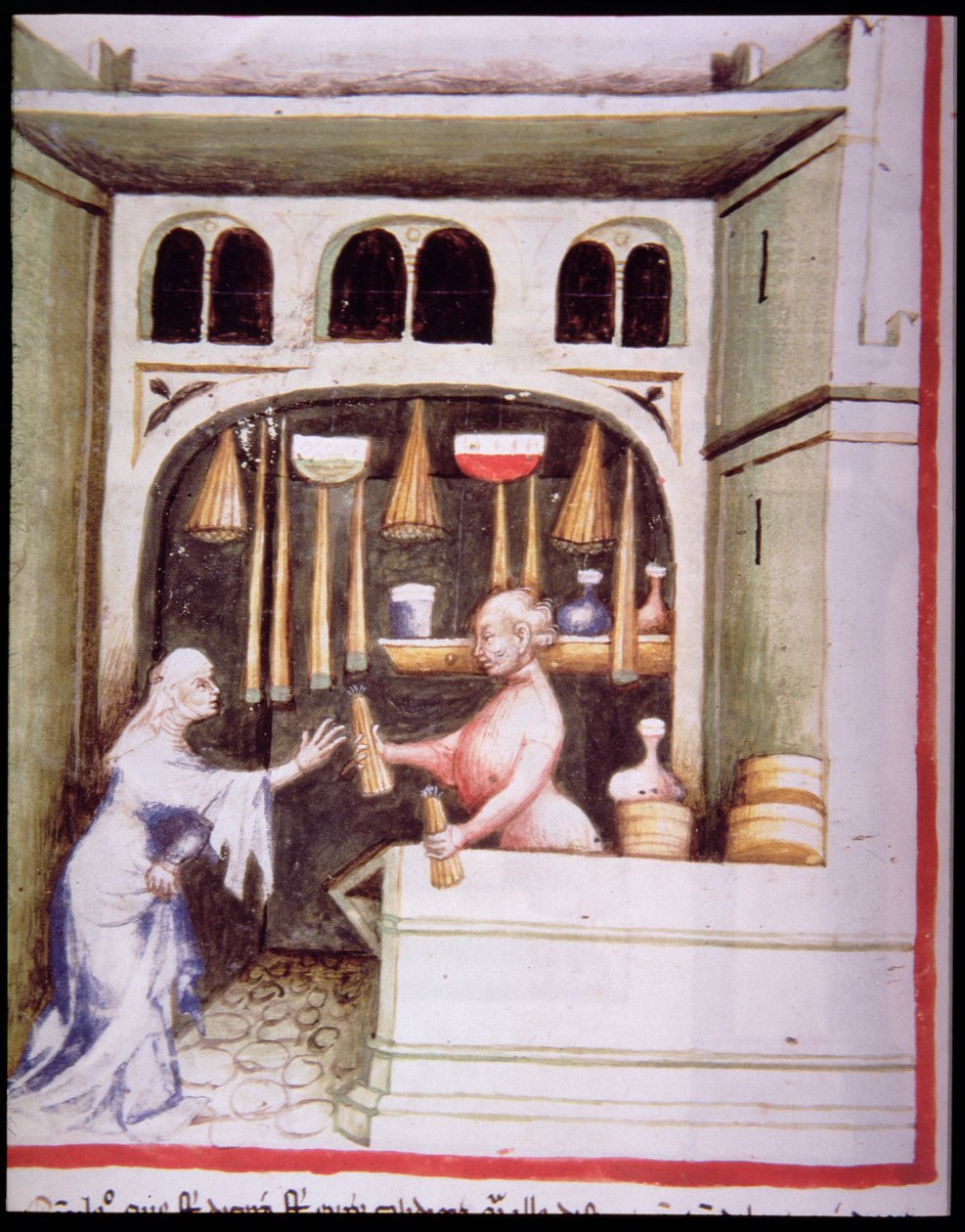 جديد 2644 fol.95v متجر الشموع ، من Tacuinum الصحي بواسطة المدرسة الايطالية