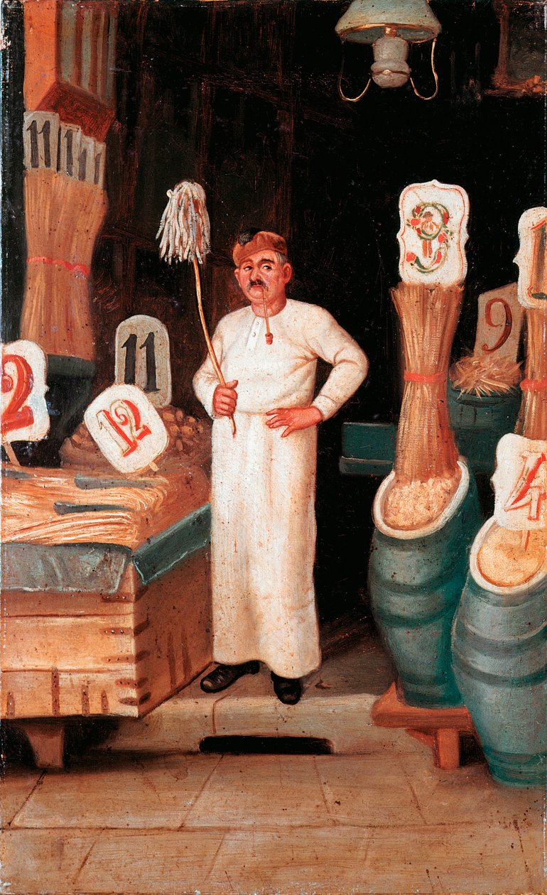 Old metier: the shop of the pasta seller. Anonymous detrempe. 19th century 19th century Museo Nazionale delle Paste Alimentari, Fondazione Agnesi, Rome بواسطة المدرسة الايطالية