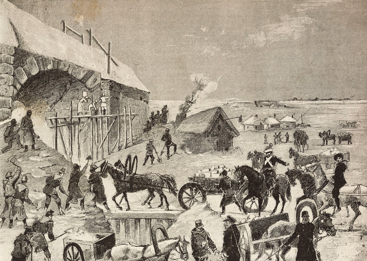 One of fortresses under construction on Russia border, engraving from sketch by Fritzmann, from L