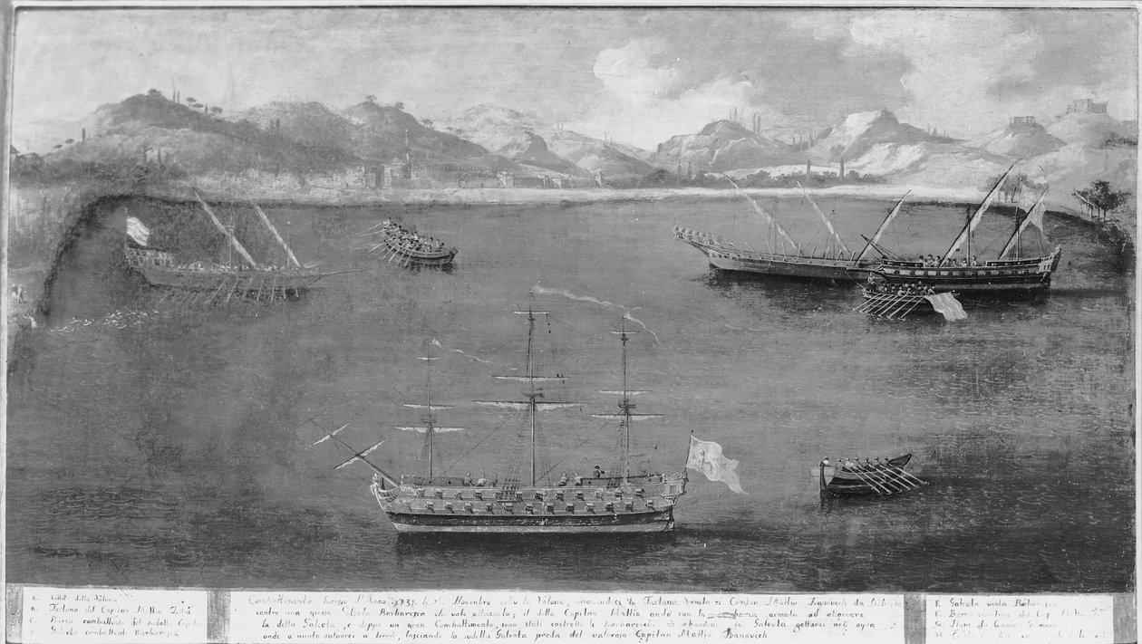 واحد من المآثر البحرية للبحارة الشهيرة ، ماتيو إيفانوفيتش دا دوبروتا ، c.1730 بواسطة المدرسة الايطالية