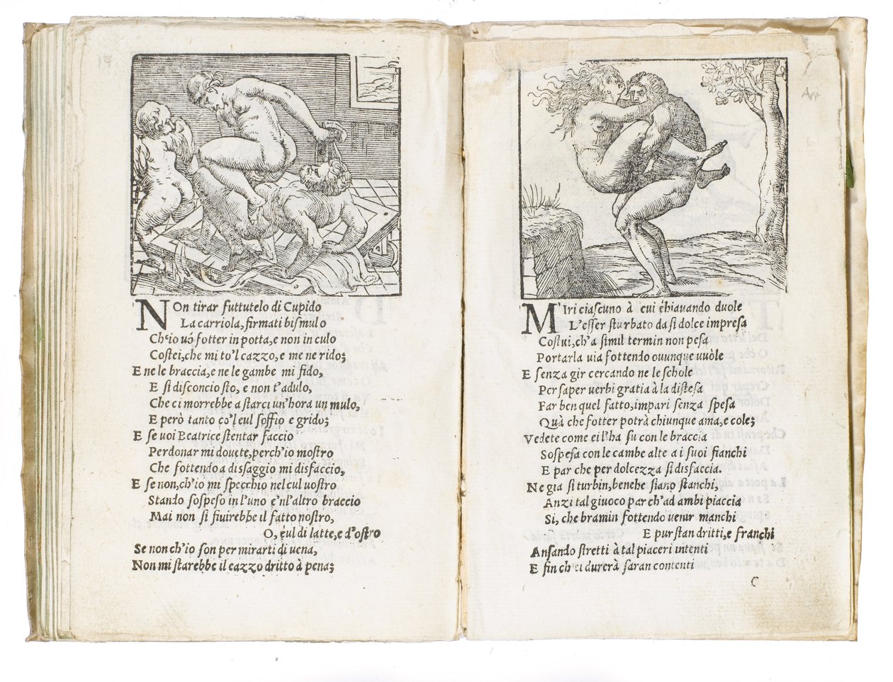 صفحة من "Sonetti Lussuriosi" بقلم Pietro Aretino ، تم رسمها بواسطة Giulio Romano ونقشها Marcantonio Raimondi ، نُشرت البندقية ، حوالي 1527 بواسطة المدرسة الايطالية