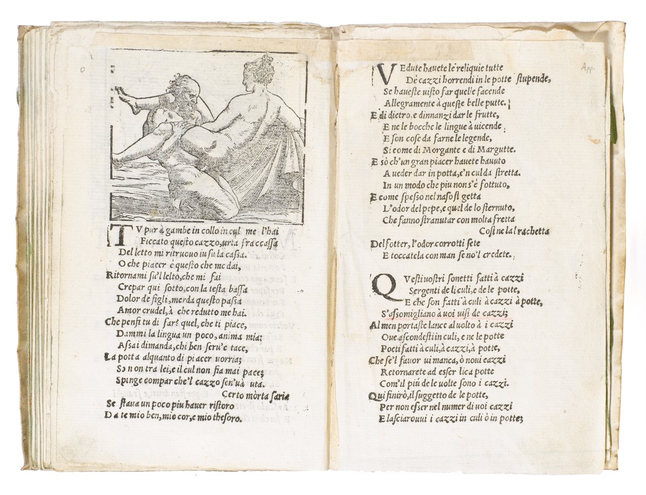 صفحة من "Sonetti Lussuriosi" بقلم Pietro Aretino ، رسمها جوليو رومانو ونقشها Marcantonio Raimondi ، منشور البندقية ، حوالي 1527 (طباعة ونقش خشبي) بواسطة المدرسة الايطالية