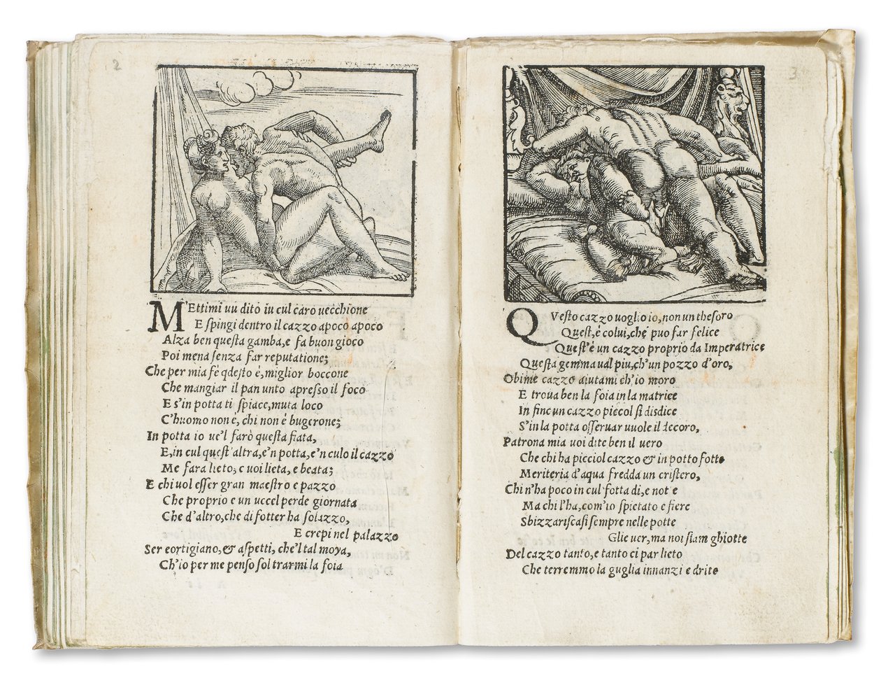 صفحة من "Sonetti Lussuriosi" بقلم Pietro Aretino ، رسمها جوليو رومانو ونقشها Marcantonio Raimondi ، منشور البندقية ، حوالي 1527 (طباعة ونقش خشبي) بواسطة المدرسة الايطالية