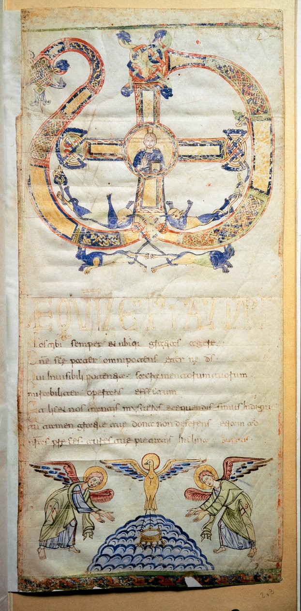 Page of a Pontifical containing the prayers and ceremonies to be performed by the Eveque (Ms.724/1-Carta3) A manuscript from the 10th century. Rome, Biblioteca Casanatense بواسطة المدرسة الايطالية