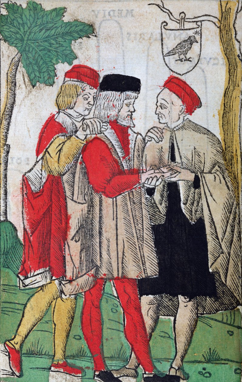 قراءة النخيل من Chiromantia من أندريا كورفو ، 1581 (قطع خشبية ملونة) بواسطة المدرسة الايطالية