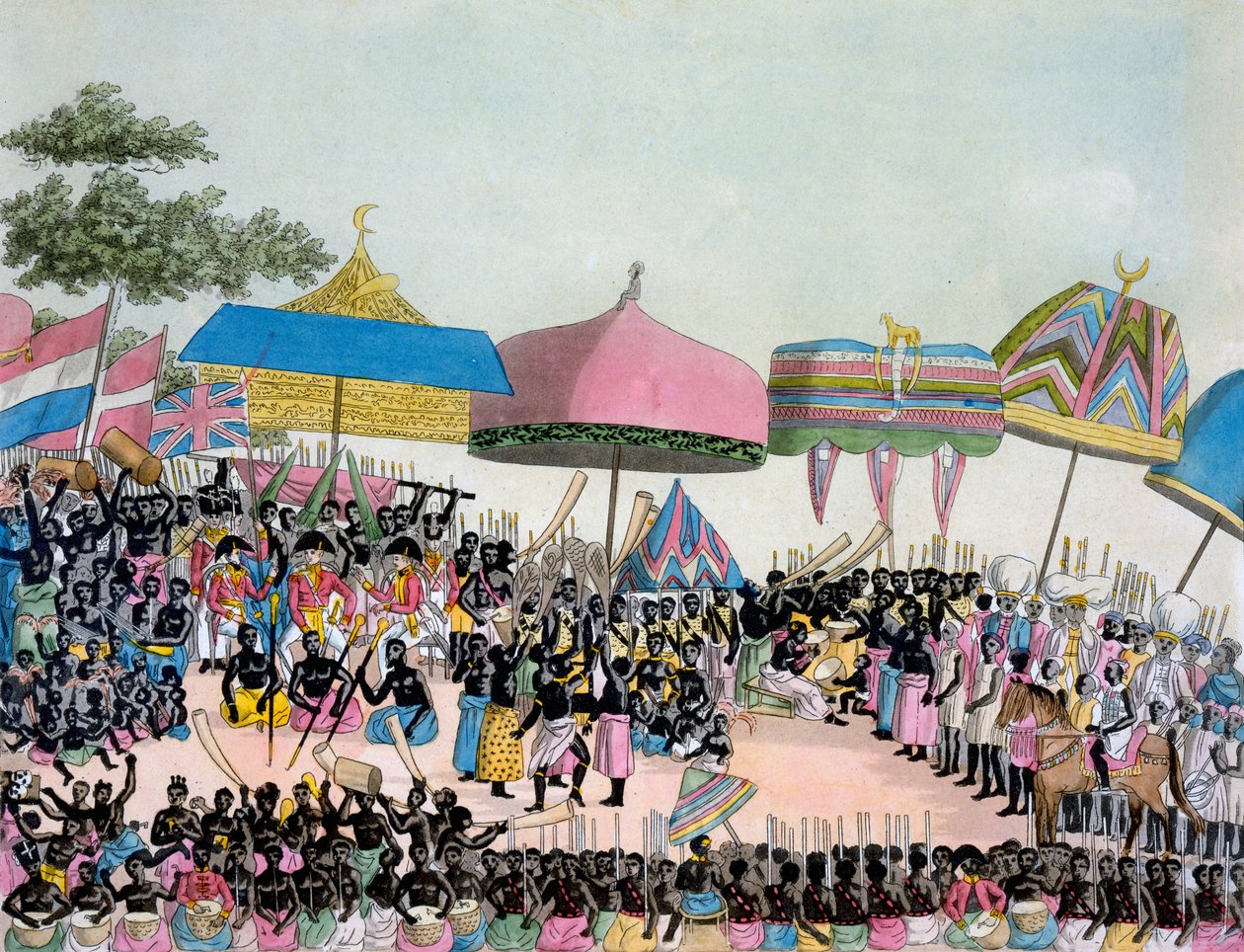 منظر بانورامي لـ Yam Custom ، من Costumi dei ... بقلم جوليو فيراريو ، c.1820s-30s بواسطة المدرسة الايطالية