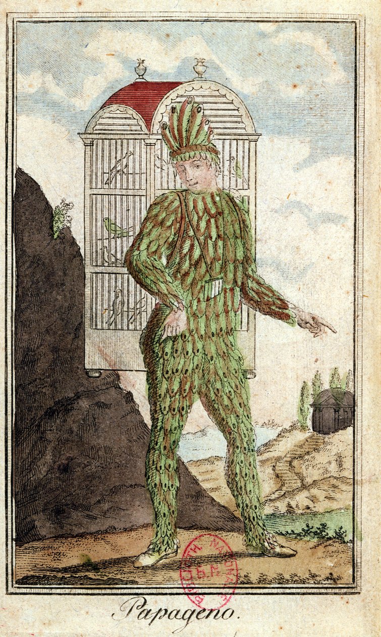 Papageno صائد الطيور ، من The Magic Flute بقلم Wolfgang Amadeus Mozart (1756-91) ، بواسطة المدرسة الايطالية