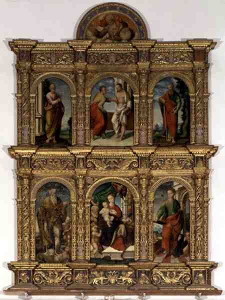 Polyptych تظهر مادونا والطفل مع القديسين (زيت على لوحة) بواسطة المدرسة الايطالية