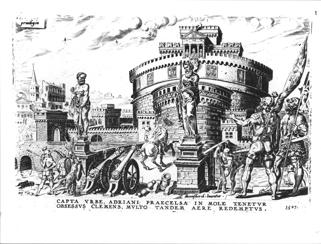البابا كليمنت السابع (1478-1534) محاصر من قبل شارل الخامس (1500-58) في برج هادريان ، 1527 بواسطة المدرسة الايطالية