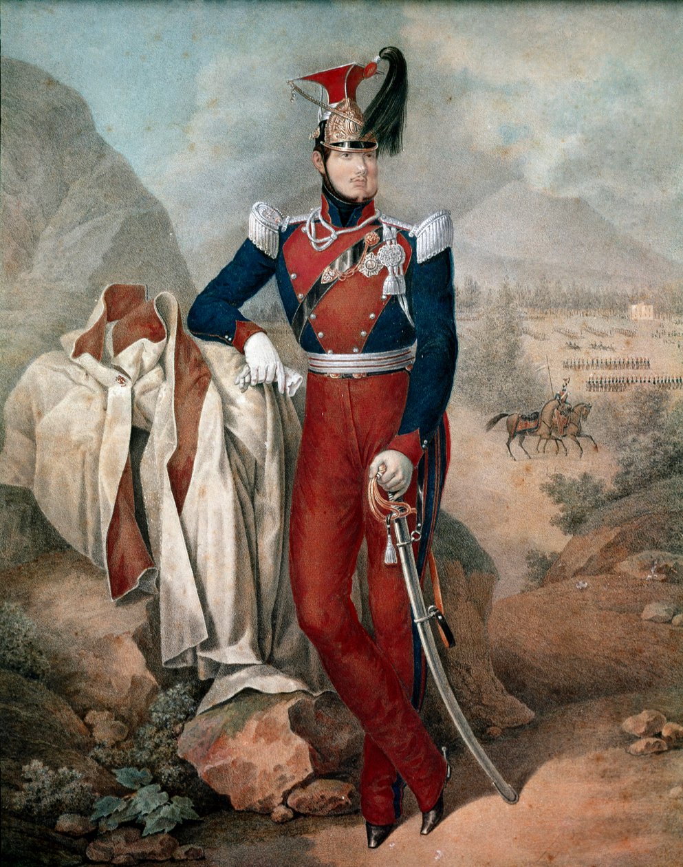 صورة لفرديناند الثاني (فرديناندو كارلو) (1810-1859) ، ملك الصقليتين (صقليتين) لوحة مائية مجهولة المصدر. المتحف الوطني في القرن التاسع عشر في سان مارتينو نابولي بواسطة المدرسة الايطالية
