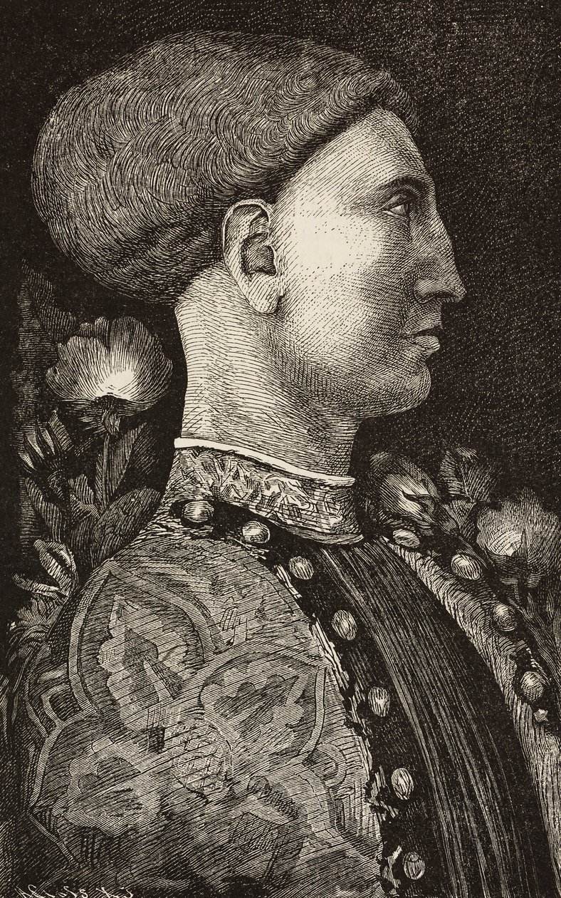 صورة ليونيلو ديستي (1407-1450) ، ماركيز فيرارا ، نقش من لوحة بيسانيلو ، من L'Illustrazione Italiana ، العدد 15 ، 13 أبريل بواسطة المدرسة الايطالية