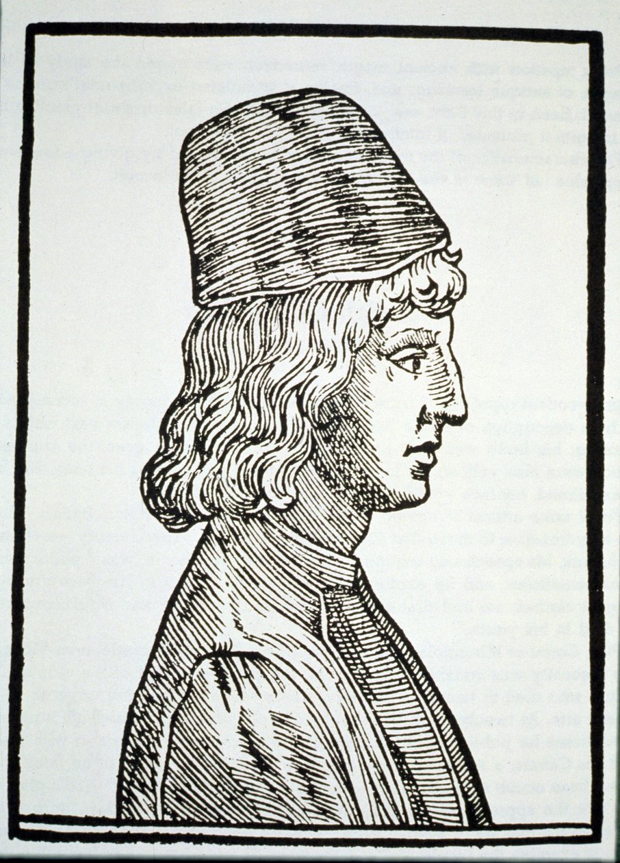 صورة لبيكو ديلا ميراندولا (1463-1494) ، من Delle Celeste Fisionomia بقلم جيوفاني باتيستا ديلا بورتا ، بادوا 1616 ، موضحة في تاريخ السحر ، نُشرت في أواخر القرن التاسع عشر بواسطة المدرسة الايطالية