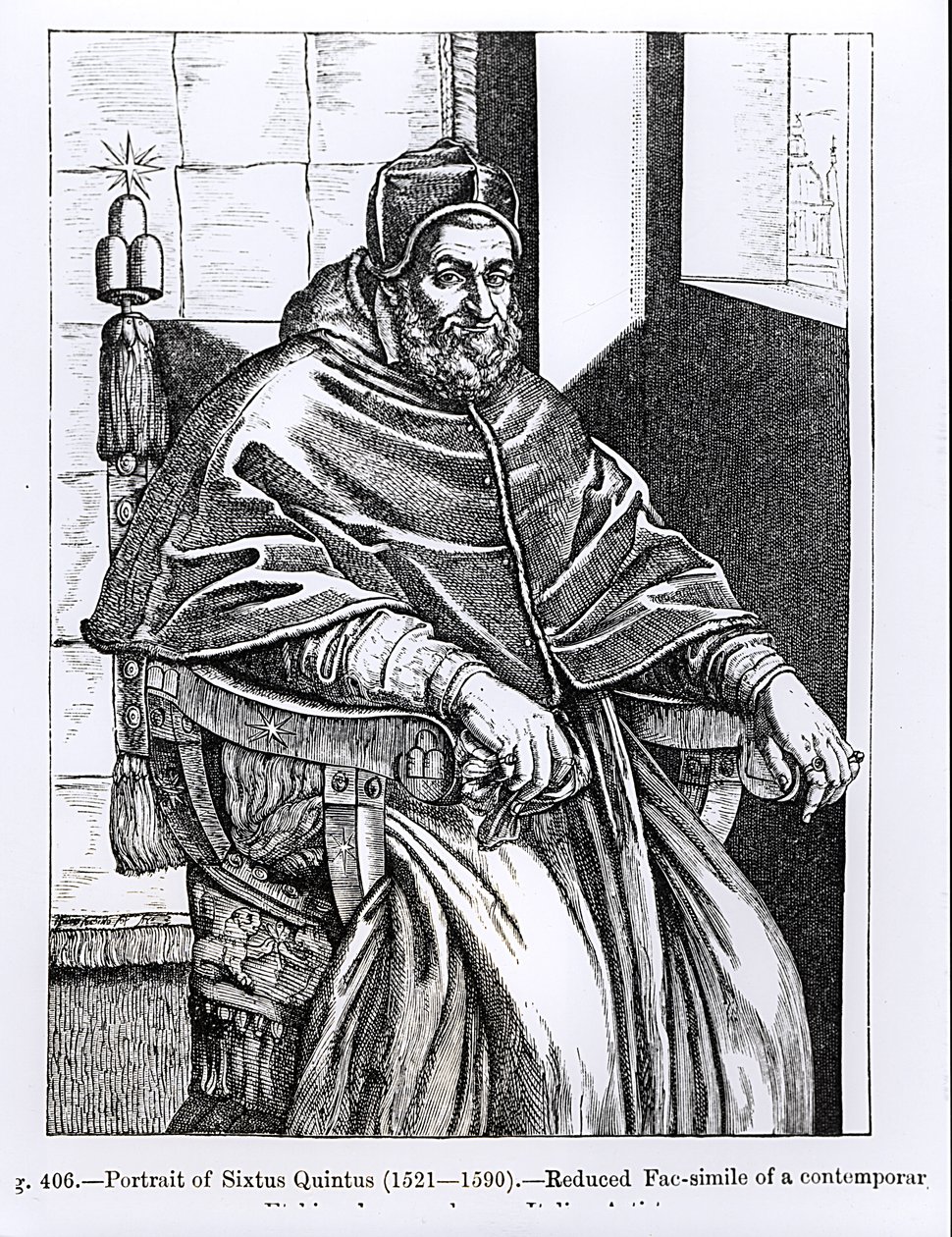 صورة للبابا سيكستوس الخامس (1520-90) صورة توضيحية من "العلوم والأدب في العصور الوسطى وعصر النهضة" ، كتبها ونقشها بول لاكروا ، 1878 بواسطة المدرسة الايطالية