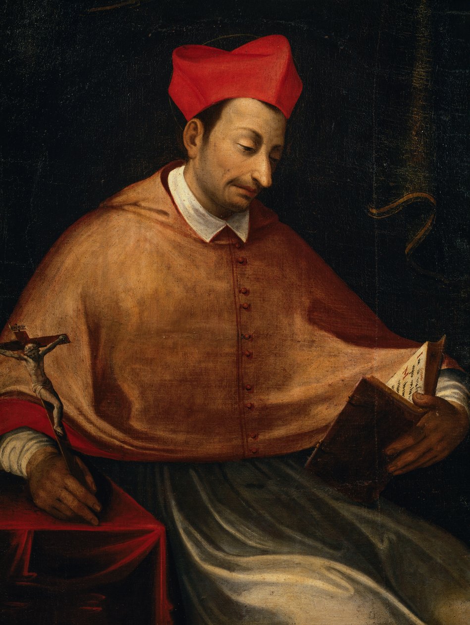 Portrait of St Charles Borromeo (1538-1584), Italian archbishop and cardinal, painting by anonymous, church of San Carlo, Arona, Piedmont, Italy بواسطة المدرسة الايطالية