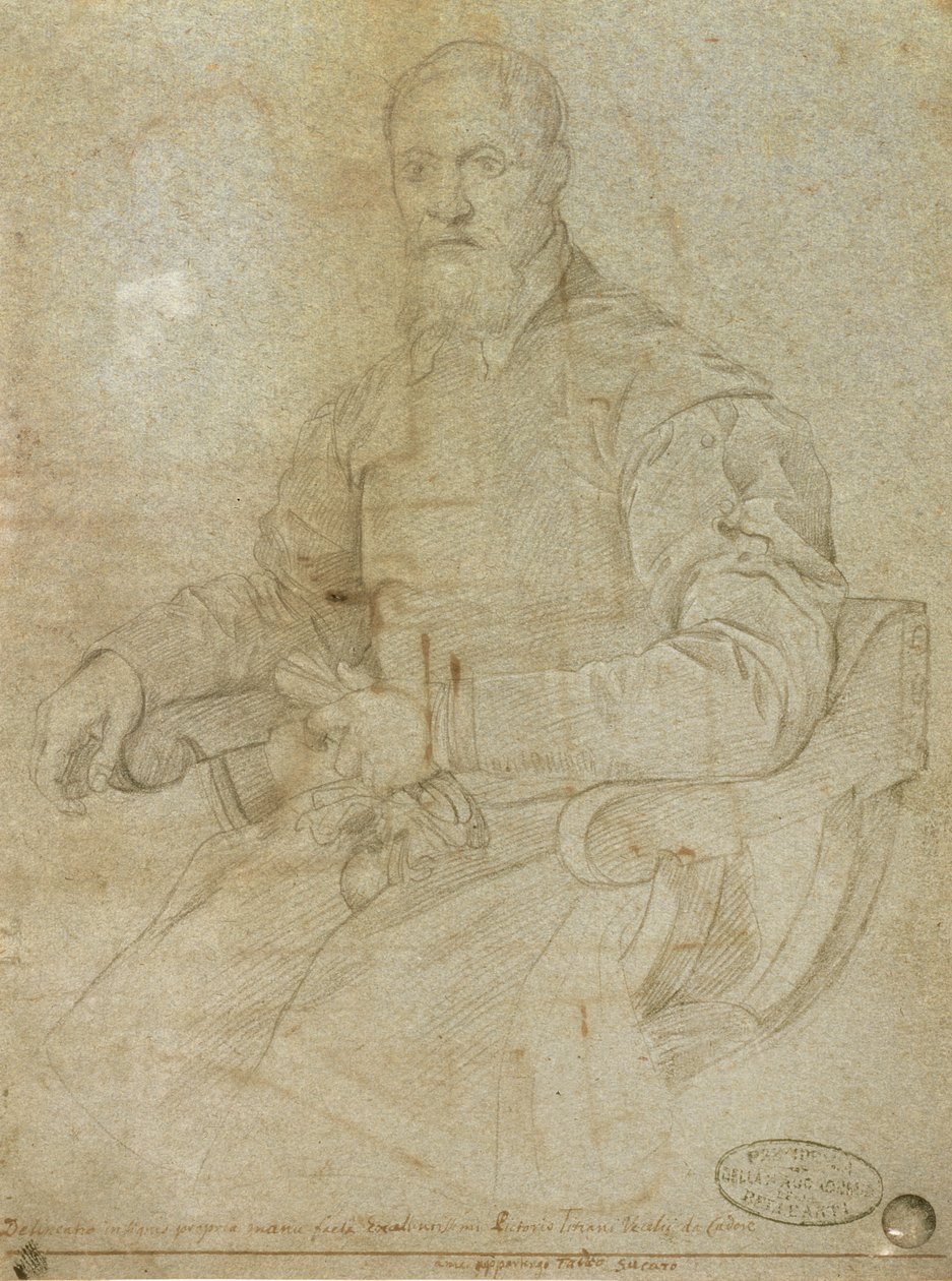 صورة لتيتيان (تيزيانو فيسيليو) (c.1485-1576) مدرسة رومانية (فحم على ورق) بواسطة المدرسة الايطالية