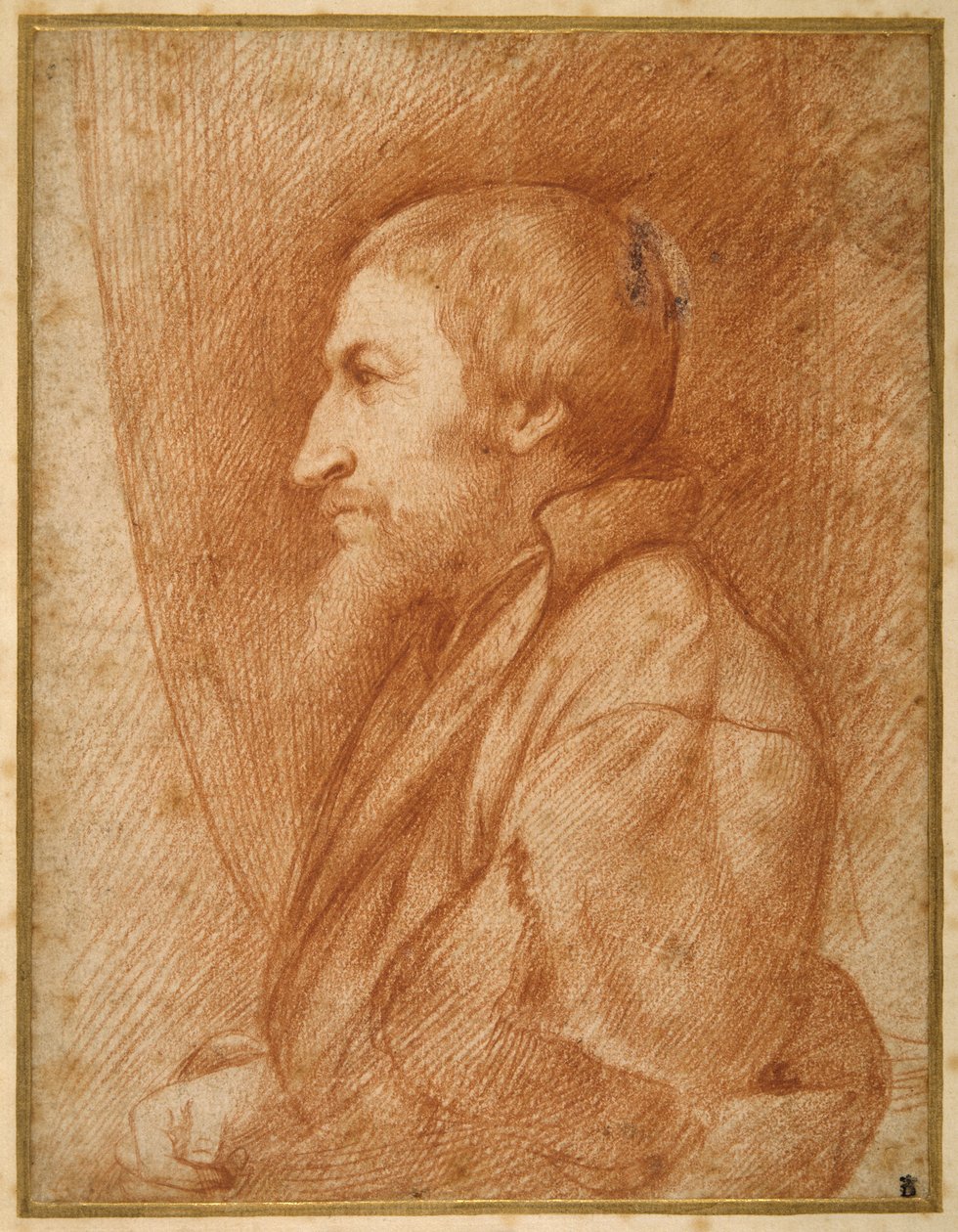Profile portrait (self portrait?) of a bearded man (red chalk on paper) بواسطة المدرسة الايطالية