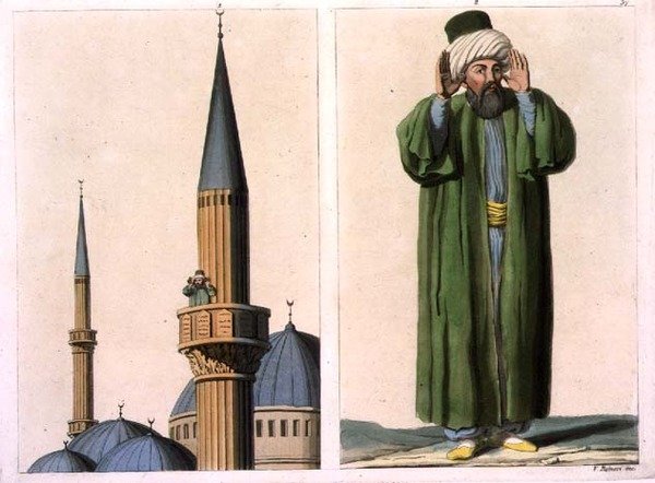 المؤذن العام والتفاصيل ، اللوحة 37 من الجزء الثالث ، المجلد الأول من "تاريخ الأمم" ، نقش بواسطة ف. بواسطة المدرسة الايطالية