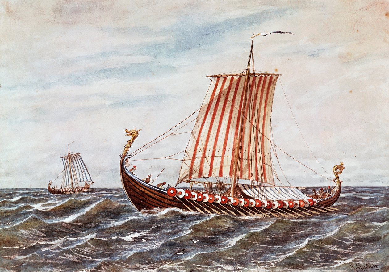 Reconstruction of 10th Century Viking Boats (colour litho) بواسطة المدرسة الايطالية