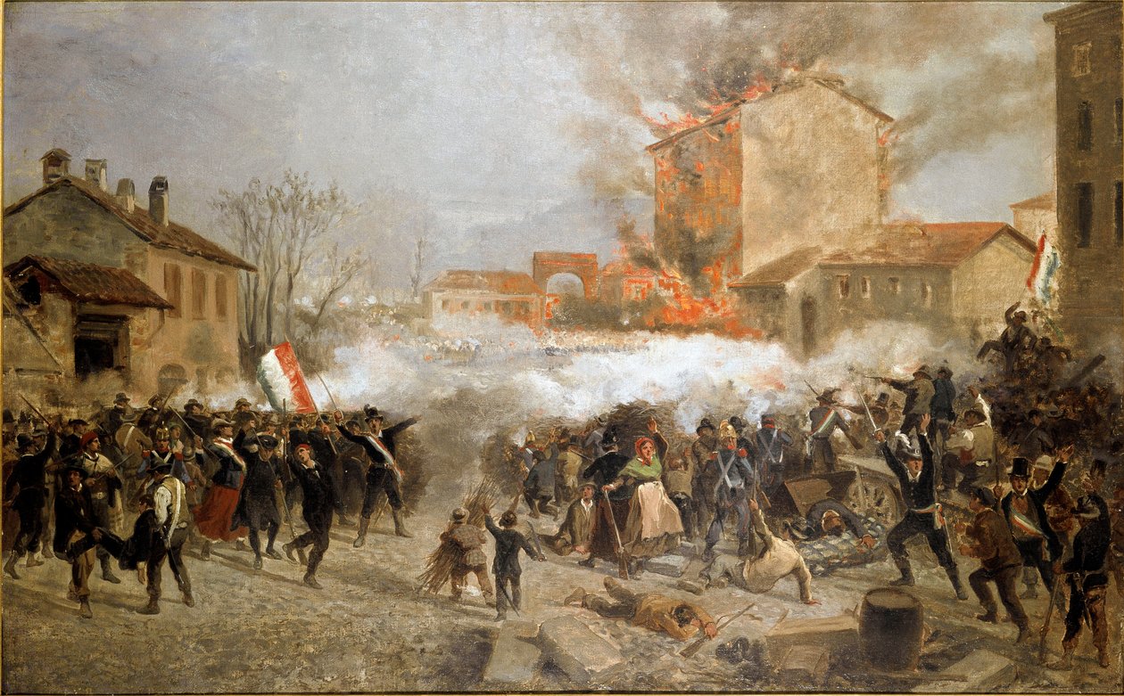 ثورات عام 1848 ، خمسة أيام من ميلانو: المتمردون يستولون على بورتا توسا في 22 مارس (صورة بواسطة المدرسة الايطالية