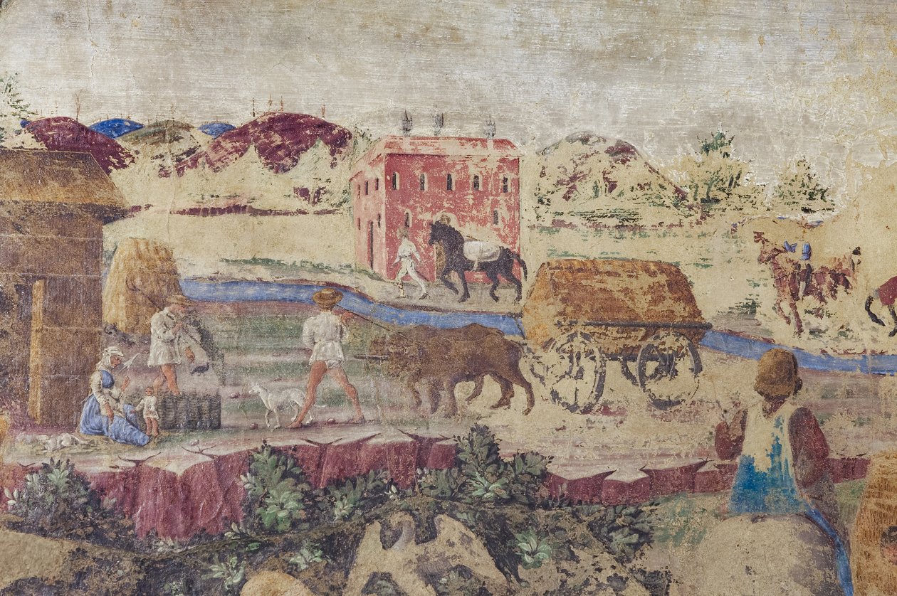 الحياة النهرية والريفية، مشاهد الحياة في بلاط بورسو ديستي، قاعة الأشهر، القسم السفلي، حوالي 1468-1470 (لوحة جدارية) بواسطة المدرسة الايطالية