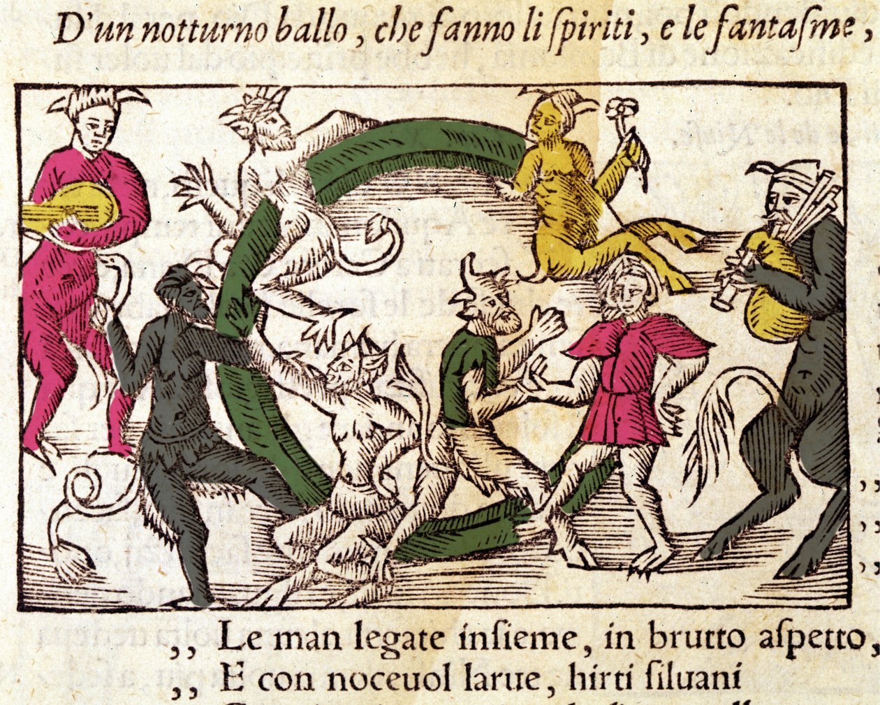 مراسم السبت مع السحرة. نقش بواسطة Olaus Magnus (1490 - 1557) ، عالم ديني وجغرافي سويدي ، "Historia de Gentis Septentrionalibus" ، البندقية بواسطة المدرسة الايطالية