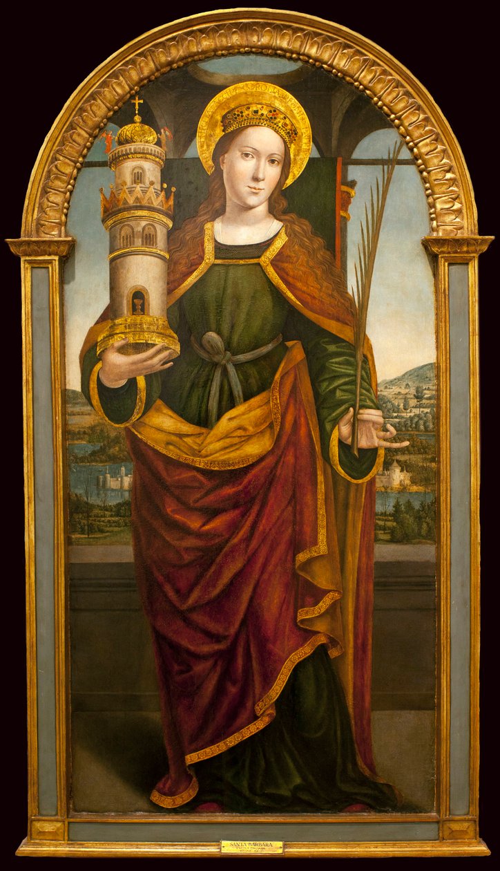 Sainte Barbe - لوحة d'un maitre الإيطالية (دائرة Ludovico Brea ، حوالي 1450-1525) ، تمبرا سور بوا ، كاليفورنيا. 1500 (القديسة باربرا ، بواسطة سيد إيطالي غير معروف ، تمبرا على لوحة ، حوالي 1500) - متحف الفنون القديمة في لشبونة (البرتغال) بواسطة المدرسة الايطالية