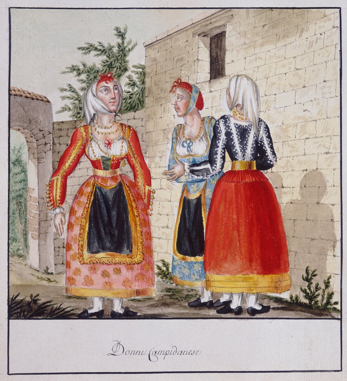 نساء سردينيا يرتدين أزياء من كامبيدانو ، يطبع MS.258 ، مجموعة Luzzetti بواسطة المدرسة الايطالية