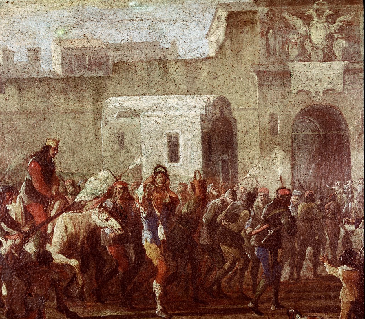 مشهد من معاقبة اللصوص في زمن Masaniello (معاقبة اللصوص في زمن Masaniello) تفاصيل لوحة حوالي 1640-1650 نابولي ، Museo Nazionale di San Martino بواسطة المدرسة الايطالية