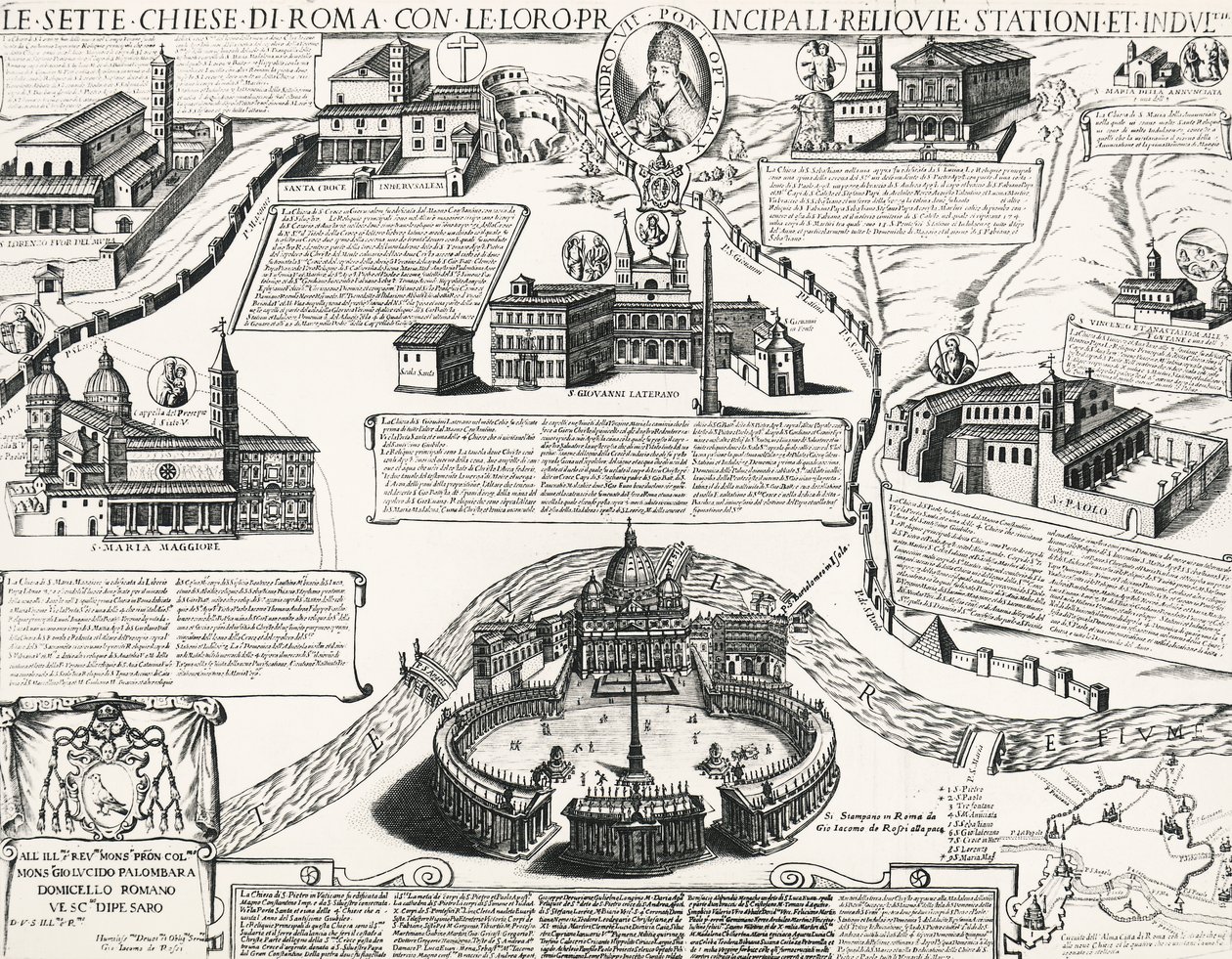 Seven Churches of Rome, With portrait of Alexander VII (Pope 1655-1667), Italy بواسطة المدرسة الايطالية