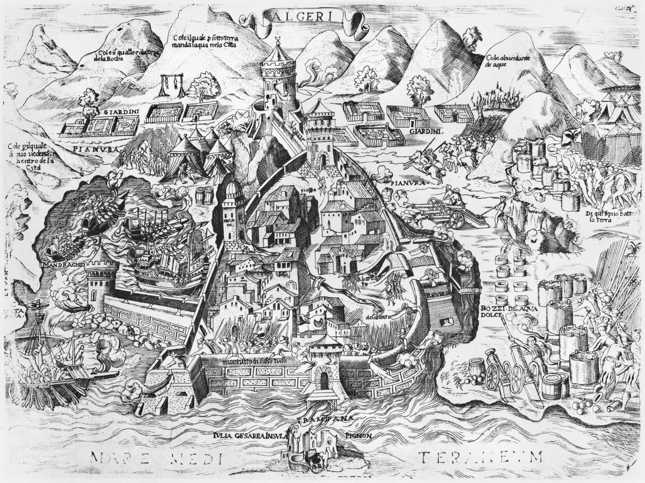 حصار الجزائر من قبل تشارلز الخامس (1500-58) عام 1541 بواسطة المدرسة الايطالية