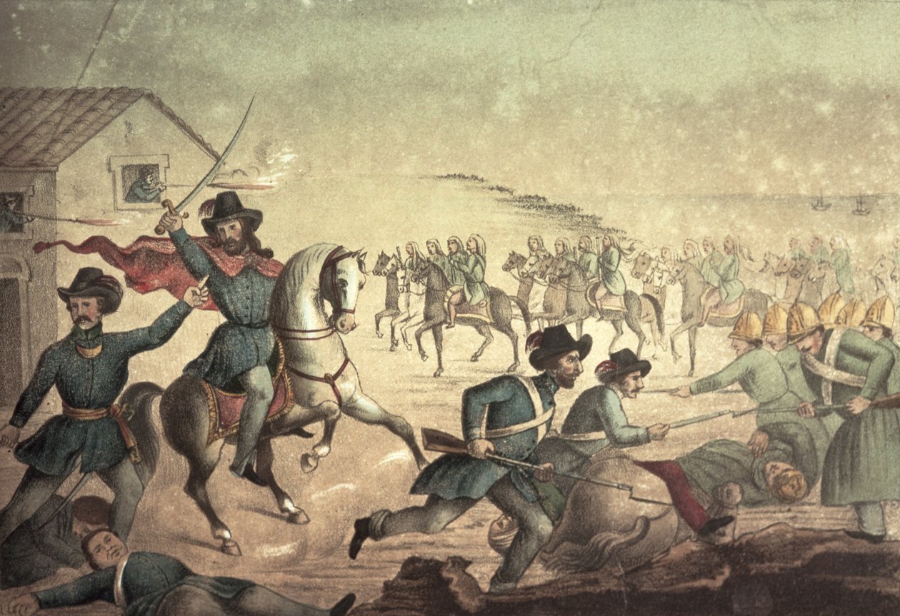 معركة سانت أنطونيو، أوروغواي، عام 1846 (صورة ملونة) بواسطة المدرسة الايطالية