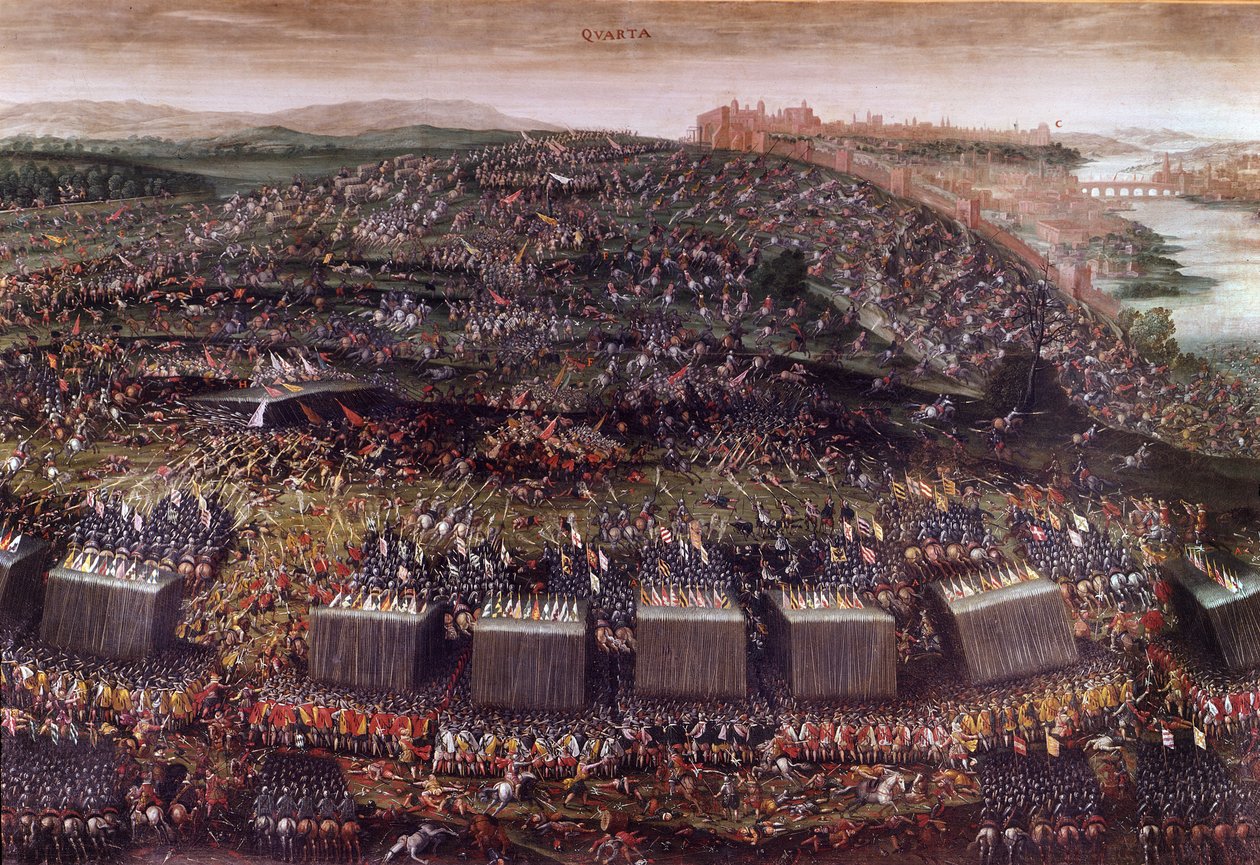 معركة الجبل الأبيض خلال حرب الثلاثين عامًا (ألمانيا 1620) ، والتي عارضت بوهيميا بقيادة فريدريك الخامس إلى العصبة المقدسة. طلاء زيتي. روما ، كنيسة القديسة مريم العذراء. بواسطة المدرسة الايطالية