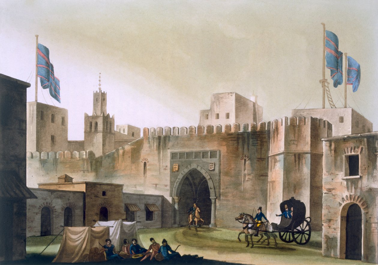 باب كار ، بوابة إلى تونس ، مع الأوروبيين في أزعج تجرها الخيول ، 1820s-30s بواسطة المدرسة الايطالية