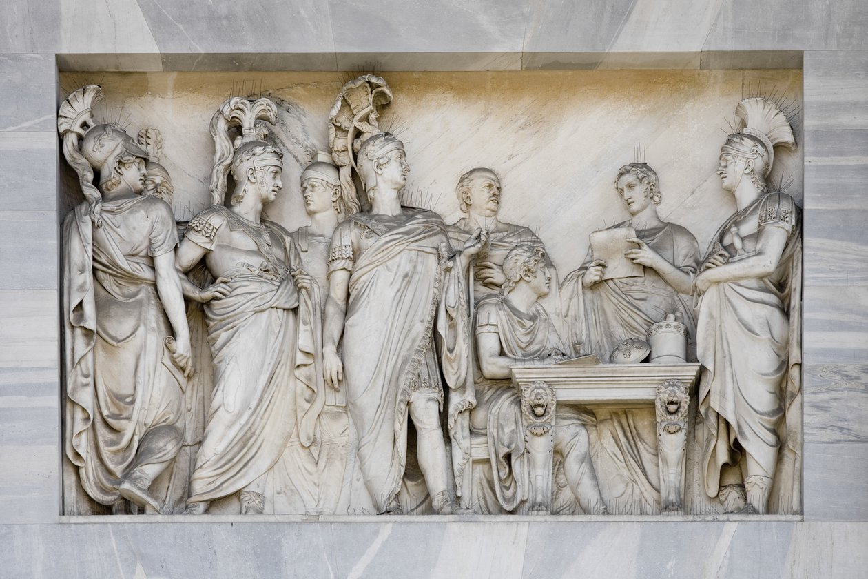 The Congress of Vienna, detail of Arch of Peace, Milan, Italy (marble) بواسطة المدرسة الايطالية