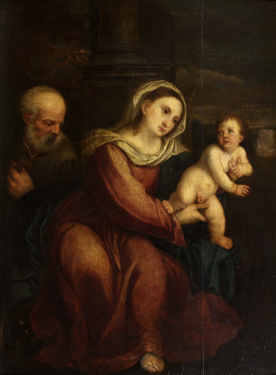 The Holy Family (oil on panel) بواسطة المدرسة الايطالية