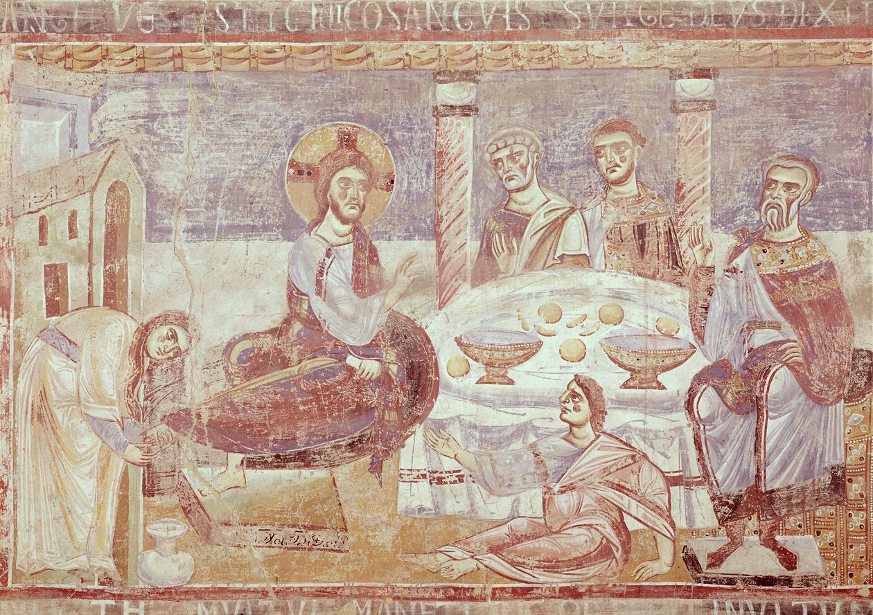 الوجبة في بيت سيمون الفريسي ، مدرسة مونتي كاسينو ، c.1087 بواسطة المدرسة الايطالية