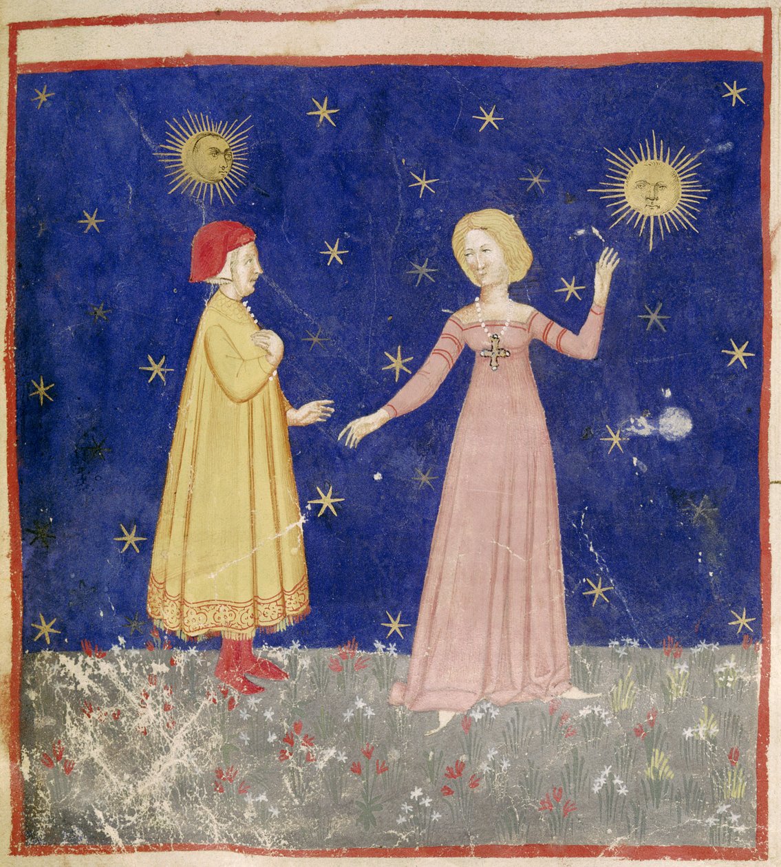 لقاء دانتي (1265-1321) وبياتريس بواسطة المدرسة الايطالية