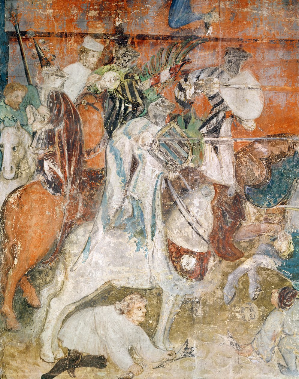 شهر فبراير ، تفاصيل أحد الفرسان في البطولة ، حوالي 1400 (فريسكو) بواسطة المدرسة الايطالية