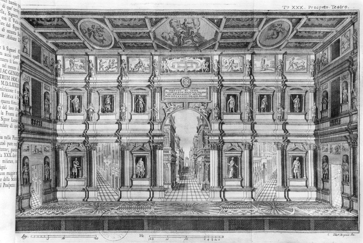 المسرح الأولمبي في فيتشنزا ، من تصميم أندريا بالاديو (1508-80) بواسطة المدرسة الايطالية
