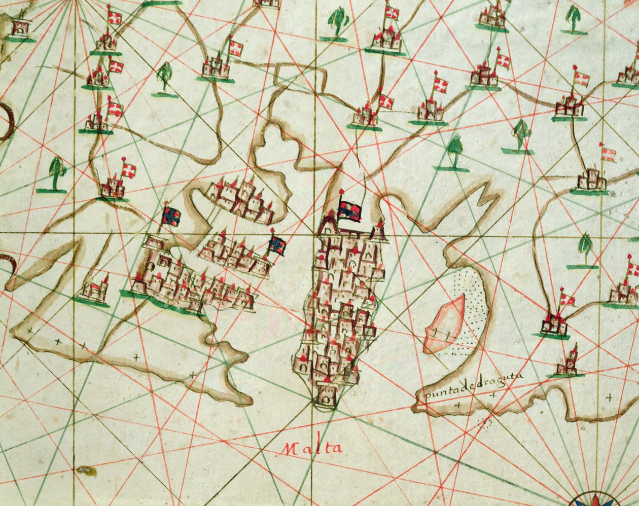 ميناء لا فاليتا ، من أطلس بحري ، 1646 (حبر على رق) (التفاصيل من 330944) بواسطة المدرسة الايطالية
