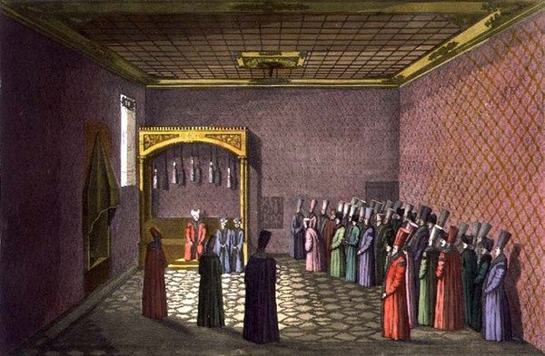 غرفة عرش السلطان ، اللوحة 29 من الجزء الثالث ، المجلد الأول من "تاريخ الأمم" ، نقش بواسطة جياكومو بوسي (أكواتينت) بواسطة المدرسة الايطالية