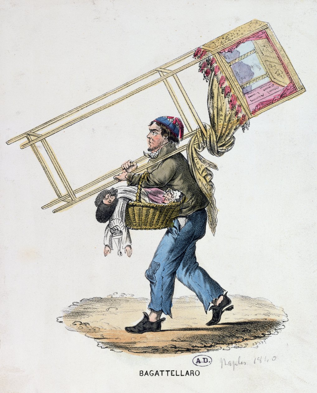 The Wandering Puppeteer ، c.1840 بواسطة المدرسة الايطالية