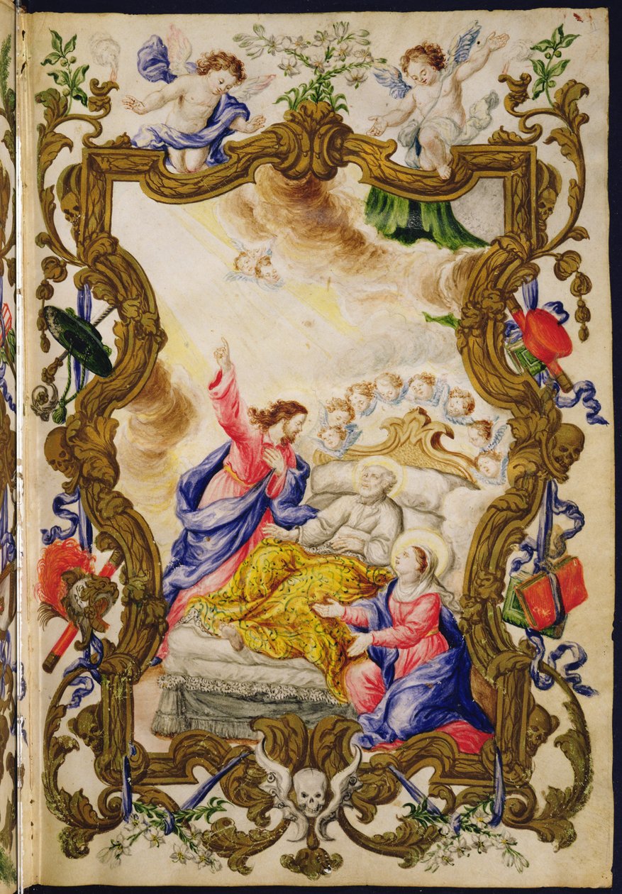 الموت الجيد للمسيحي ، من Mariegola من نقابة العلمانيين من Buona Morte ، c.1712-14 (حبر على الرق) بواسطة المدرسة الايطالية