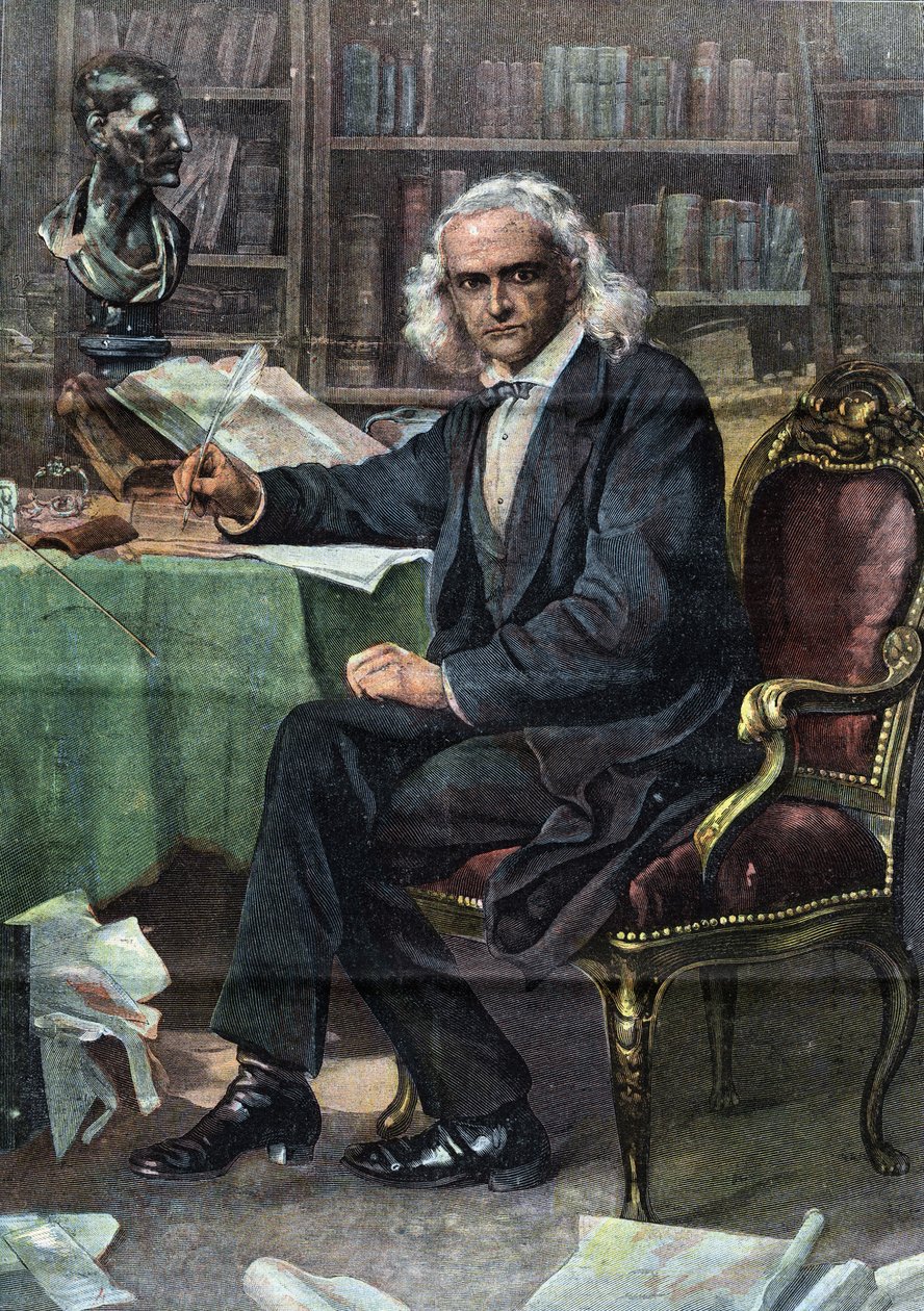 ثيودور مومسن (1817 - 1903)، مؤرخ وسياسي ألماني (جائزة نوبل في الأدب 1902) - في "لا تريبونا تريبونا تيرابوراتا" بواسطة المدرسة الايطالية
