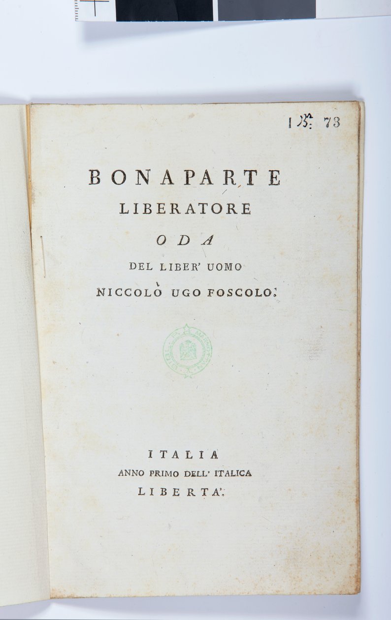 صفحة العنوان لـ Bonaparte Liberatore بواسطة Niccolo Ugo Foscolo (1778-1827) الطبعة الأصلية ، 1797 (ورق مطبوع) بواسطة المدرسة الايطالية