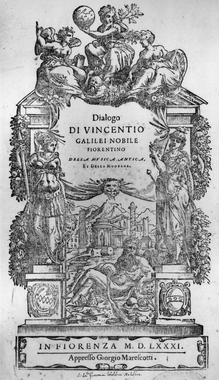 صفحة العنوان من Della Musica Antica et (sic) della Moderna من تأليف فينتشينزو جاليلي ، 1581 بواسطة المدرسة الايطالية